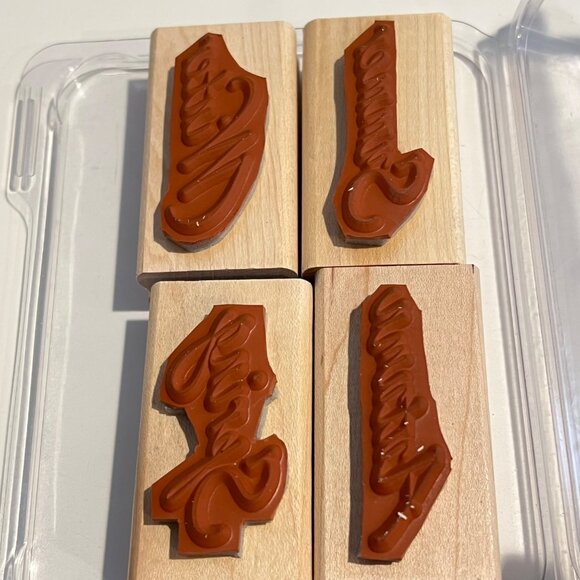 Stampin Up! 2005 Season By Season Rubber Stamps Set Of 4 Wood-Mounted Seasons De - Picture 3 of 3